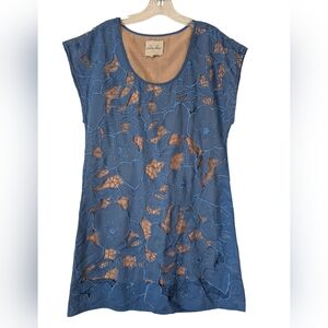 Chelsea Flower Silk Blue Floral Lace Mini Dress Sz.M